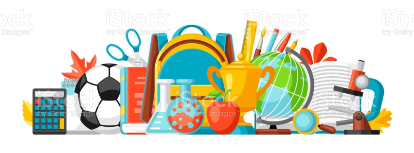 white background with school supplies